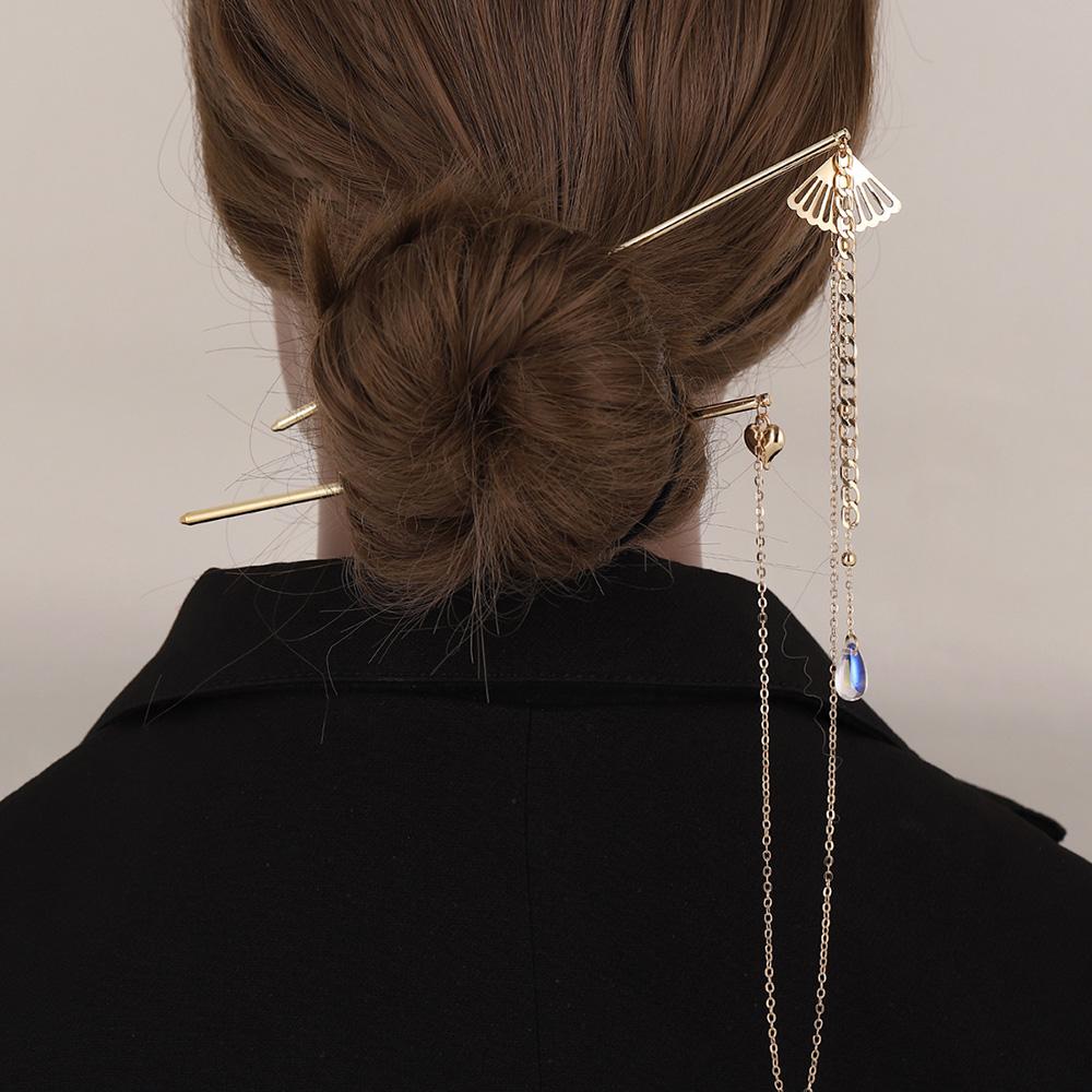 Antiker Stil Hanfu Kopfschmuck Lange Kette Quaste DIY Doppelte Haarnadel Zwei Haargabeln Haarstab Chinesischer Stil Haarstäbchen