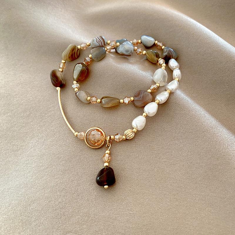 Double Layered Imitation Natural Stone Pearl Bracelet For Female Exquisite Bracelet Retro Light Luxury Bracelet