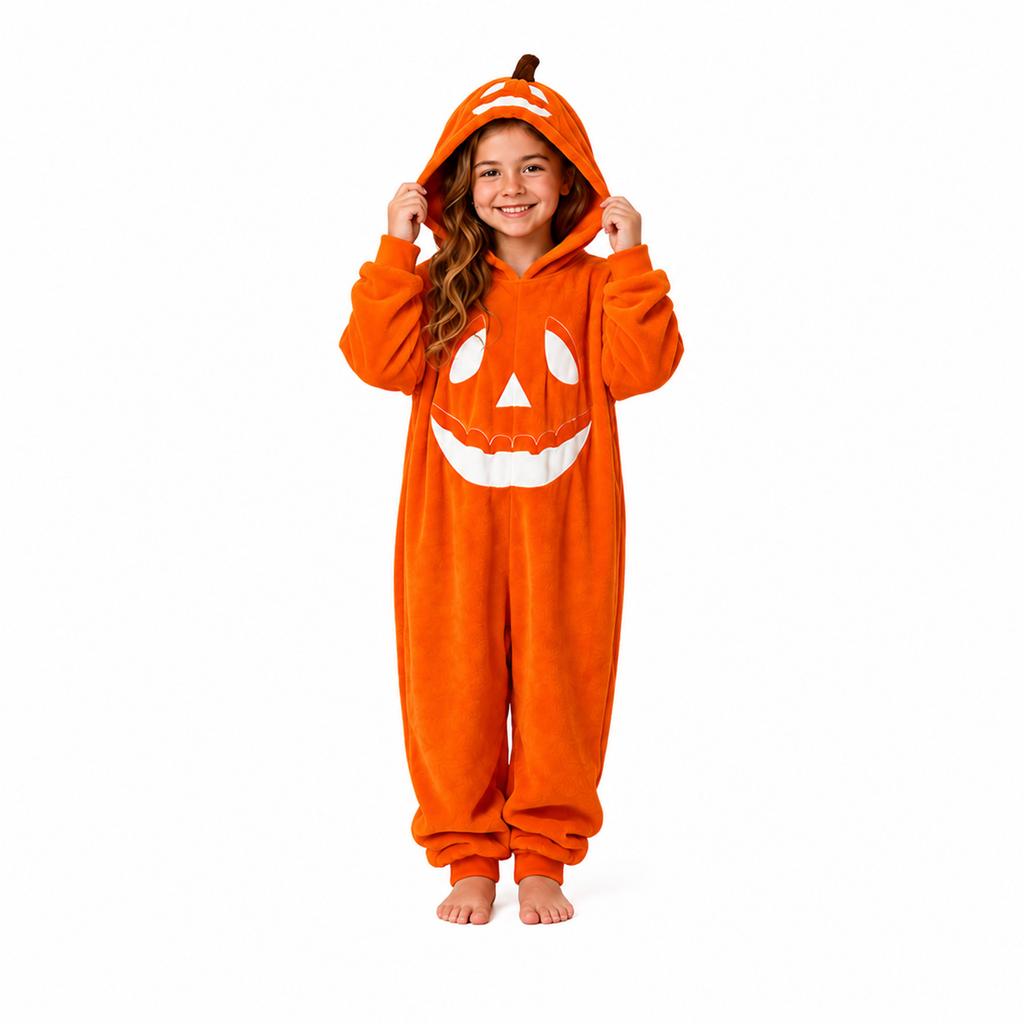 Set Pigiama di Famiglia Coordinato per Halloween con Stampa di Zucca, Maglia a Maniche Lunghe e Pantaloni