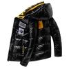 Bărbați din piele strălucitoare, jachetă caldă de iarnă, parka ocazională, îmbrăcăminte de toamnă, impermeabilă, cu guler, haină cu glugă.
