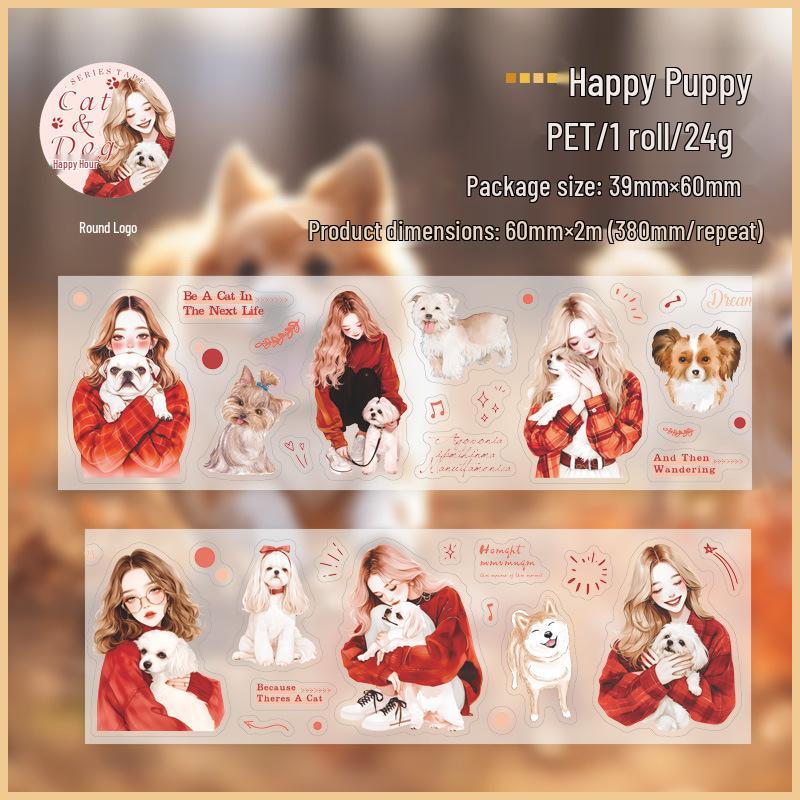 Beautiful Day Die-Cut PET Tape: Kitten & Puppy Series, Cat & Dog Themes, 4 Styles