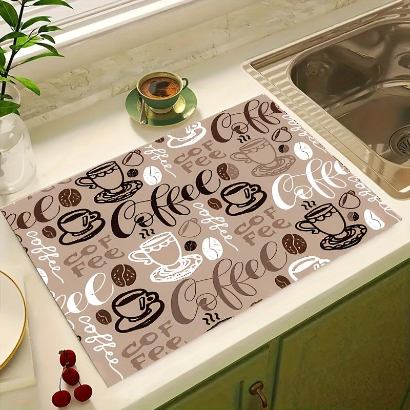 1Pcs Coffee  Printed Dish Rubber Drying Mat  For Coffee Shop Restaurant Kitchen Carpet Tableware Durable Diatom Mud Table Mat Pet Mat Coffeeware