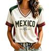 Women's V-Neck Short Sleeve T-Shirt with Mexico Inspired Graphic Print for Casual Daily Wear