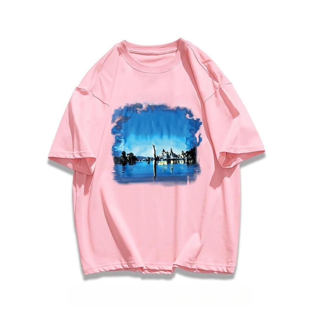 2025 Heavy Pure Cotton American Casual Landscape Printing T-shirt Couple Versatile Loose Trendy Brand Autumn and Winter T-shirt