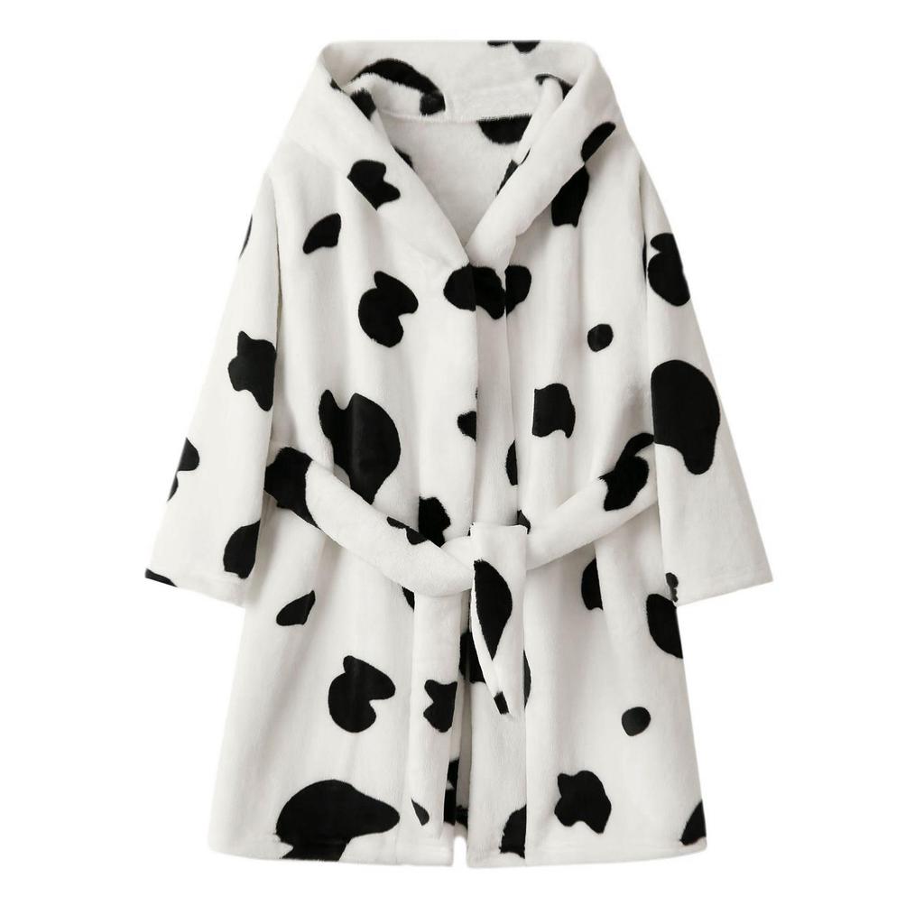 Children's Hooded Rainbow Horse Fleece Bathrobe – Thick, Warm, Autumn/Winter Print