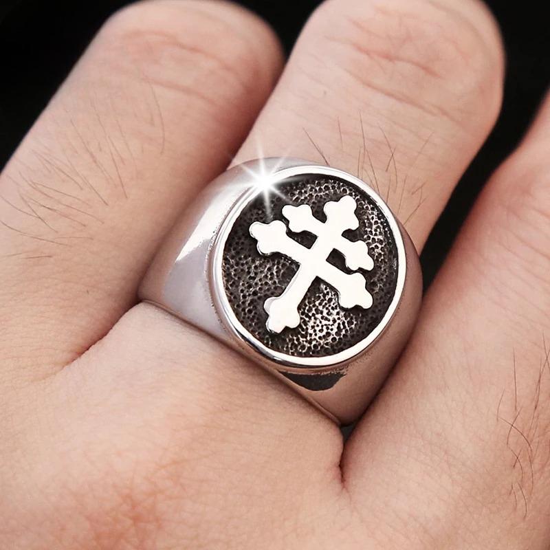 Sterling Silver Punk-style Cross Men's Ring Is A Perfect Gift for Men To Wear As A Ring in Daily Gatherings and Parties