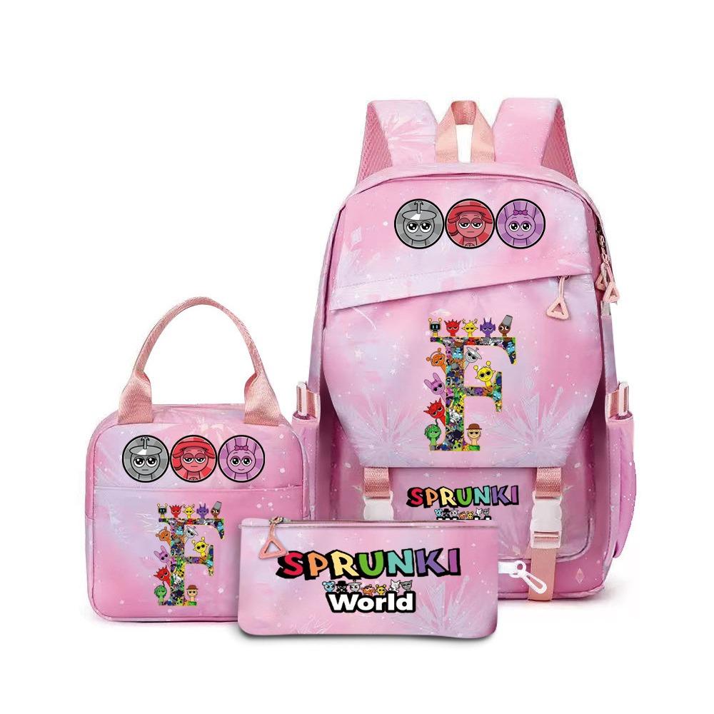 Popular Rhythm Box Sprunki Music Game School Bag Backpack Pencil Bag Three-piece Student Backpack D
