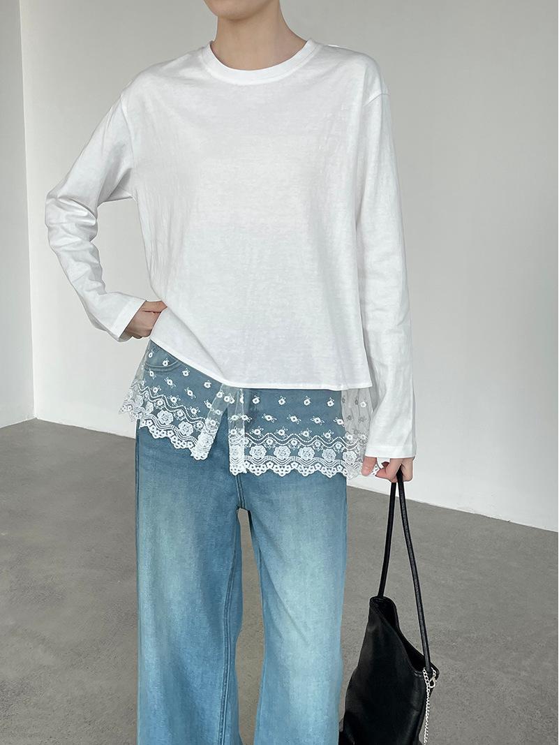 Taoguan Women s Spring Korean Lace Patchwork Casual White T-Shirt L белый