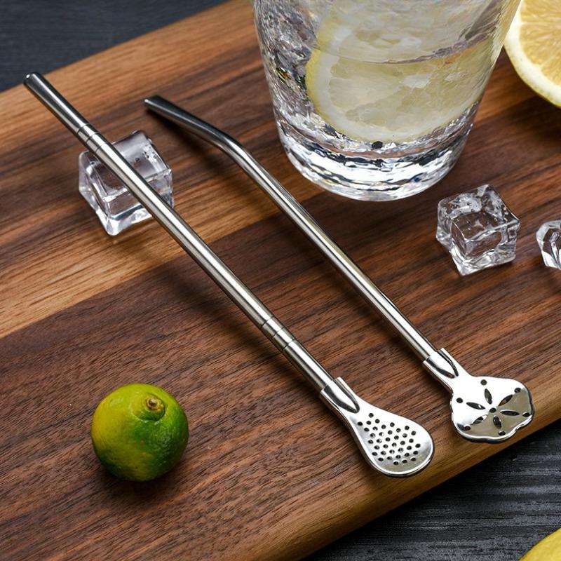 Stainless Steel Drinking Straw Spoon Tea Filter Detachable Reusable Metal Straws with Brush Drinkware Bar Party Tool Accessories