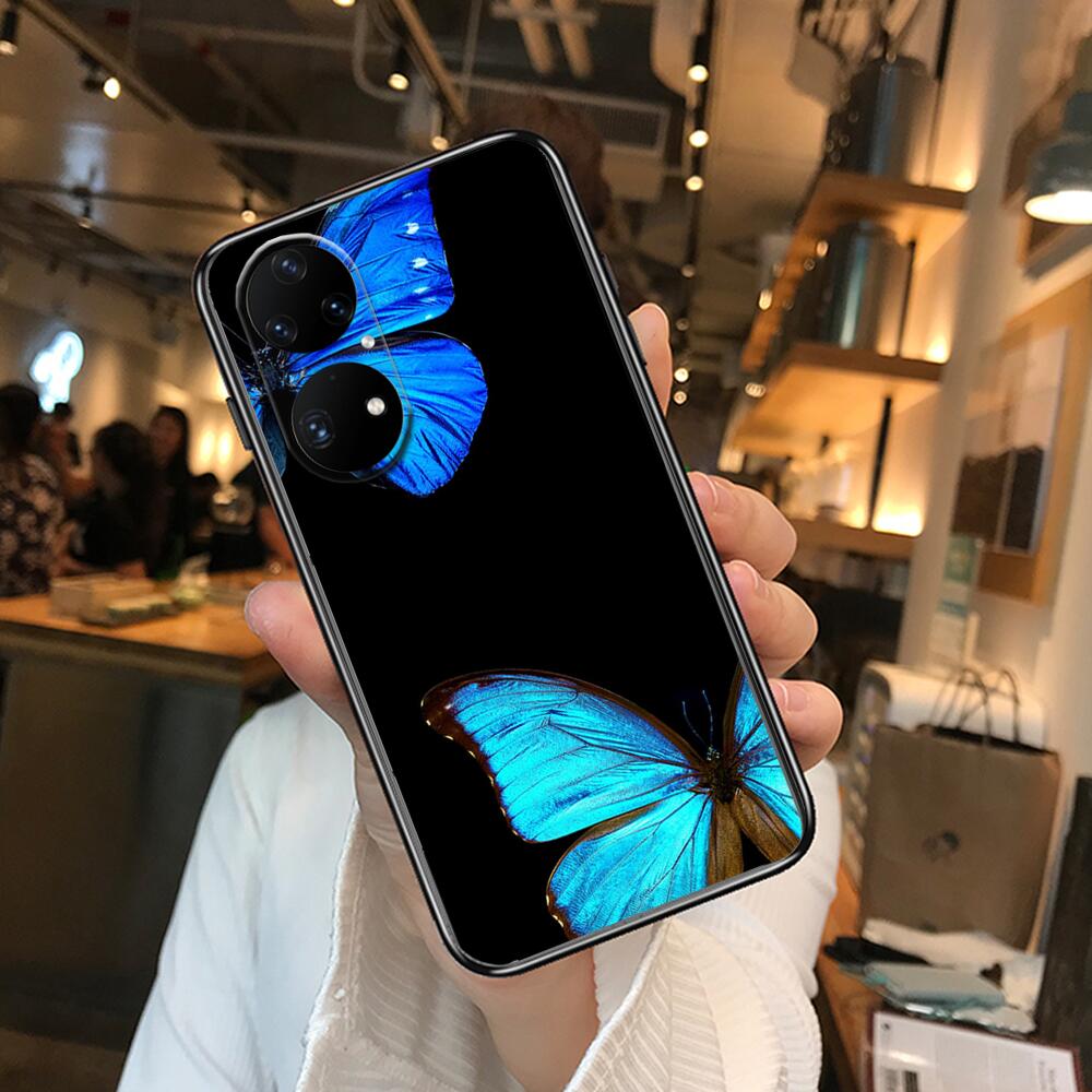 Красивый чехол для телефона с узором бабочки для Huawei p50 P40 p30 P20 10 9 8 Lite E Pro Plus, черный чехол Etui с рисунком Hoesjes комиксов Huawei P20 lite