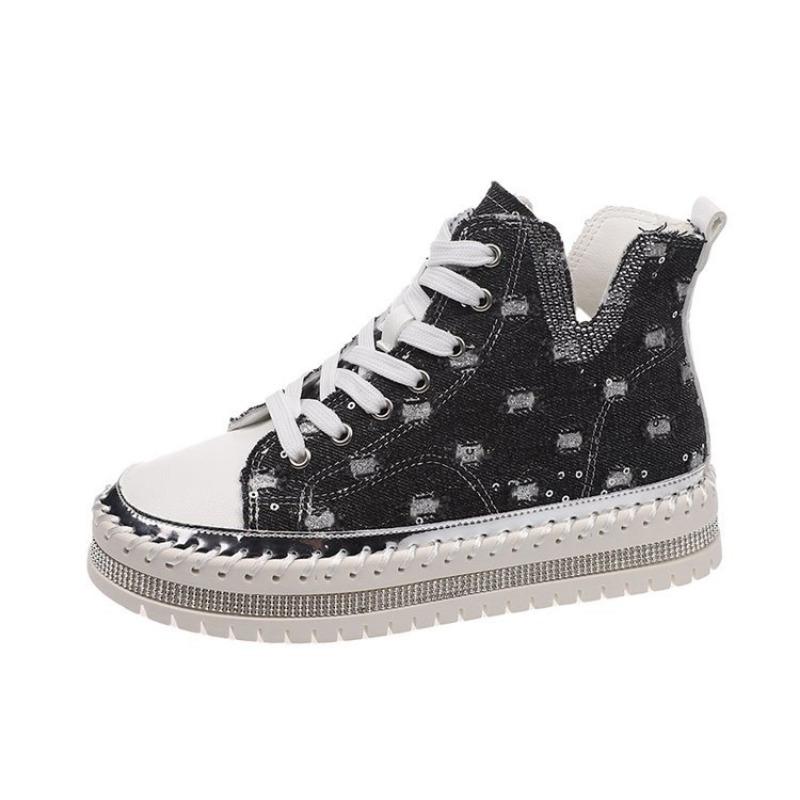 

New Breathable, Casual and Versatile Single Shoes with Rhinestone Flats and High Tops 36 чёрный