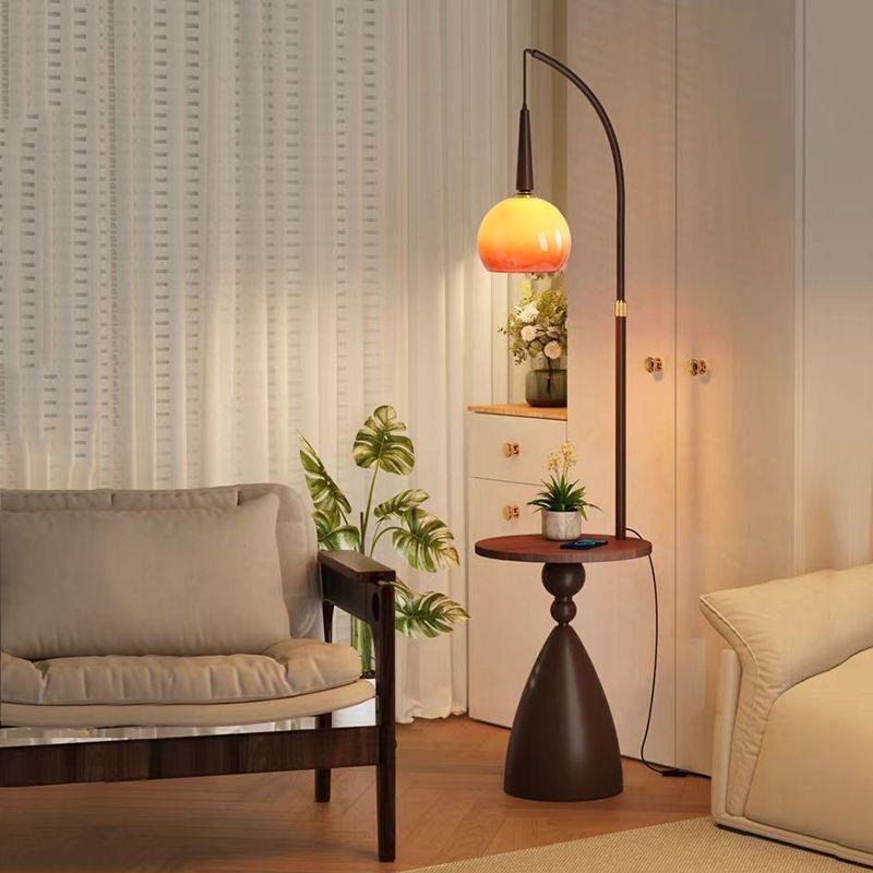 Retro American-Style Floor Lamp with Integrated Storage and Bedside Table Combo