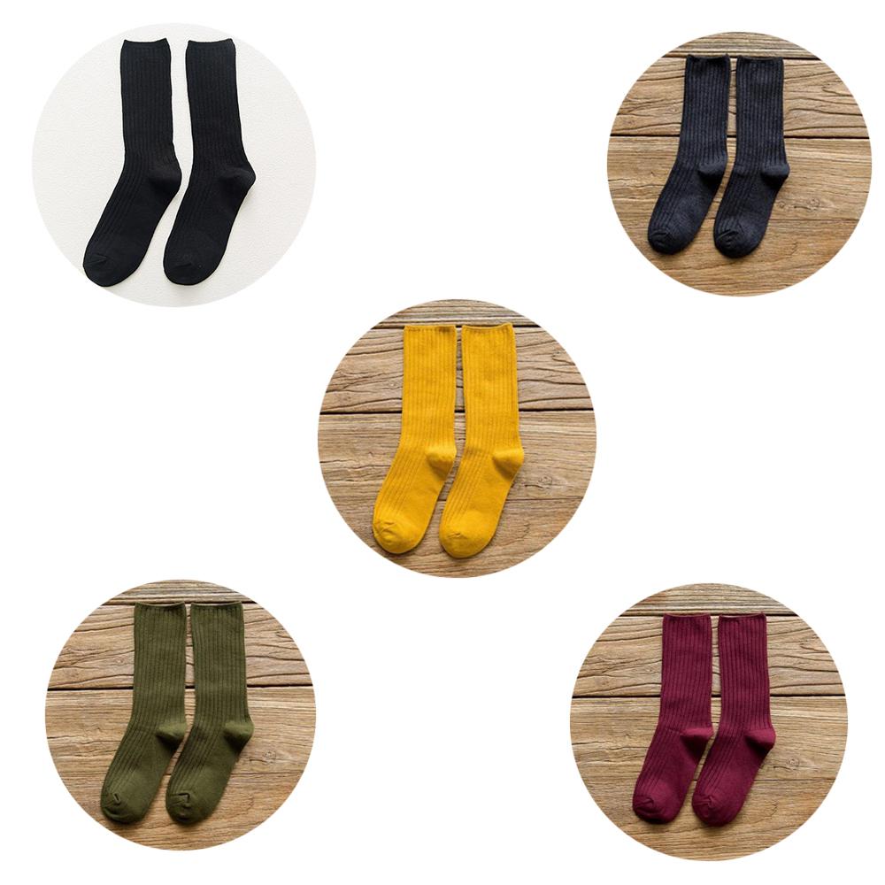 5 Pairs Solid Ribbed Crew Socks Women Mixed Color 4 Seasons Fit Loose Socks Set Daily Basic Sox