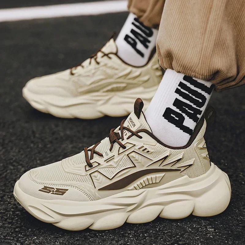 Men's Mesh Casual Sneakers Fashion Mens Sports Basketball Shoes for Men Lace-up Outdoor Male Breathable Sneaker Thick Bottom