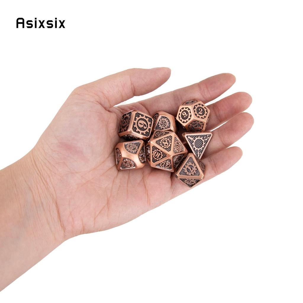 7 Stück gelb-schwarzes Zahnrad-Metallwürfel-Set aus massivem Metall mit polyedrischen Würfeln, geeignet für Rollenspiele, RPG-Brettspiele, Kartenspiele