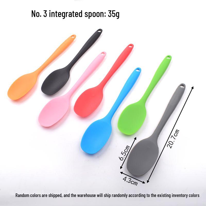 Silicone Non-stick Soup Ladle with Integrated Handle and Scraper - Kitchen Cooking Utensil