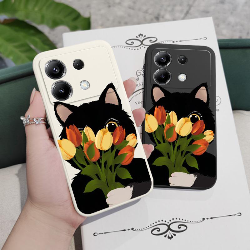 Tulip Cute Cat Phone Case For Xiaomi Poco F8 F7 X7 X6 F6 M6 M5 M5S F5 X5 F4 X4 M4 F3 M3 X3 Pro 4G 5G GT Silicone Cover