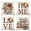 4pcs Fall Thanksgiving Linen Pillow Covers, LOVE HOME Trunk Pumpkins Fall Decorations Cushion Cases, Farmhouse Thanksgiving Home Decorations for Couch