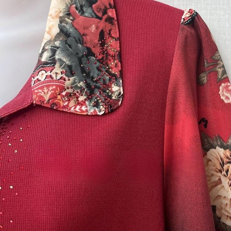 Spring Women's Long Sleeve Printed T-Shirt Loose Polo Collar Pullover Plus Size Blouse