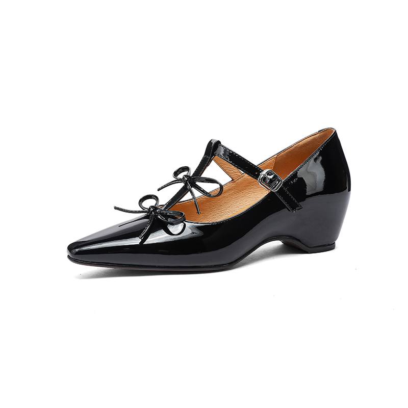 

Krazing Pot Sheepskin Square Toe Low Heels Summer Shoes Big Size 41 Butterfly-knot Women Wedges Modern Pumps 34 чёрный