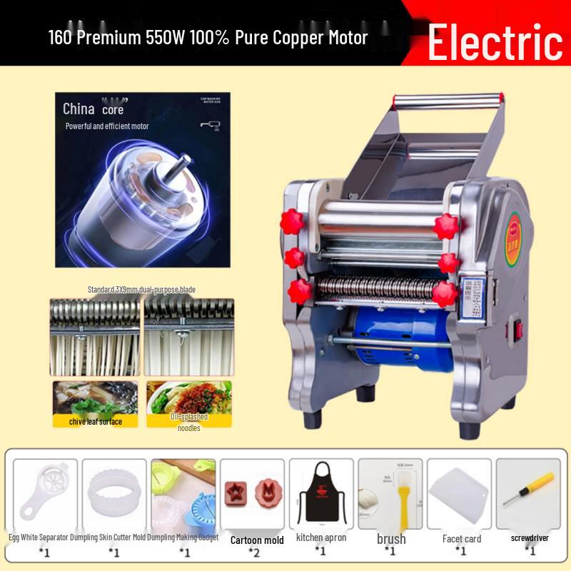 Hongchao Electric Noodle Press: Small Stainless Steel Automatic Machine for Household & Commercial Dough Rolling.