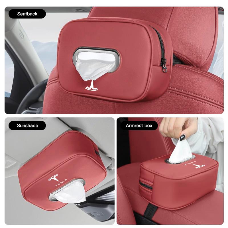 Auto Leder Taschentuch Aufbewahrungsbox Sonnenblende Sitzlehne Serviettenpapier Halter Für Tesla Model 3 Model S Model X Model Y Roadster SpaceX