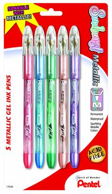 Sunburst Metallic Gel M Assorted 5 Pack Assorted Pen, Line, Permanent, Ink, (K908MBP5 M1)