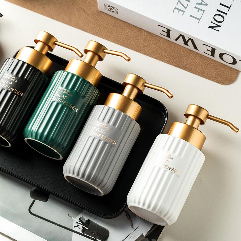 Creative Hotel Bathroom Portable Lotion Bottle Foaming Pressed Shampoo Bottle Gold Striped Soap Dispenser Bathroom Accessories