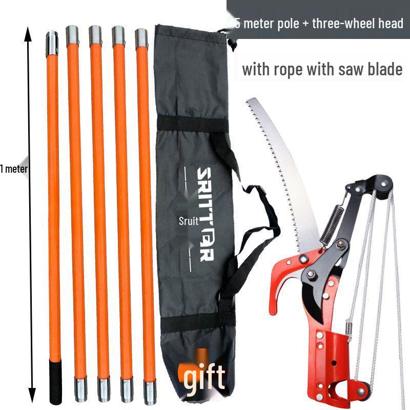 Aluminum Alloy Telescopic Pole and Pruner with High Branch Saw for Tree Pruning.