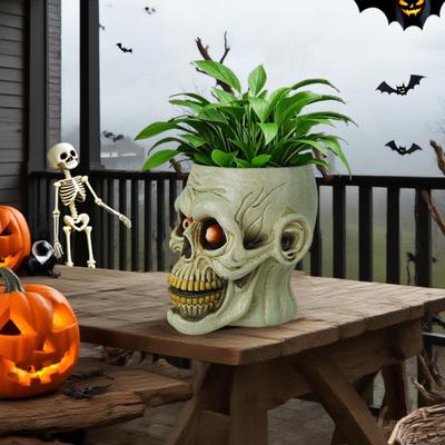 Totenkopf Blumentopf Harz Menschlicher Schädel Pflanzgefäß Halloween Süßigkeitenschale Gotischer Pflanztopf für Sukkulenten Heim Büro Schreibtisch Dekoration