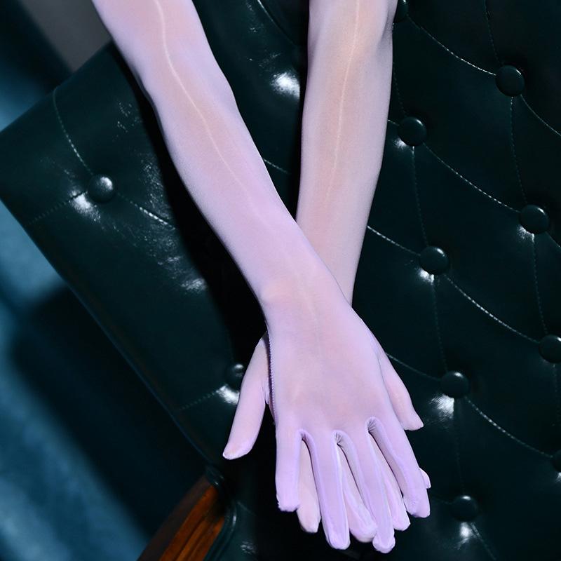 1Pair Long Gloves Anti UV Five Finger Gloves Soft Oil Shiny High Elastic Mittens Thin Nylon Breathable Glossy Sun Protection