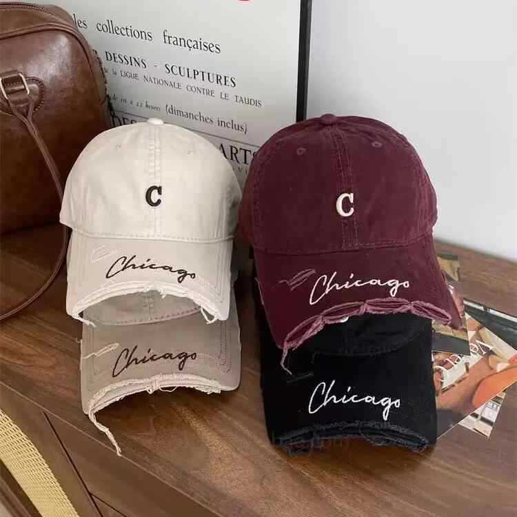 Retro Small C Old Ripped Cap Women's Spring and Autumn Versatile Personality Soft Top Broken Brim Washed Cowboy Baseball Hat