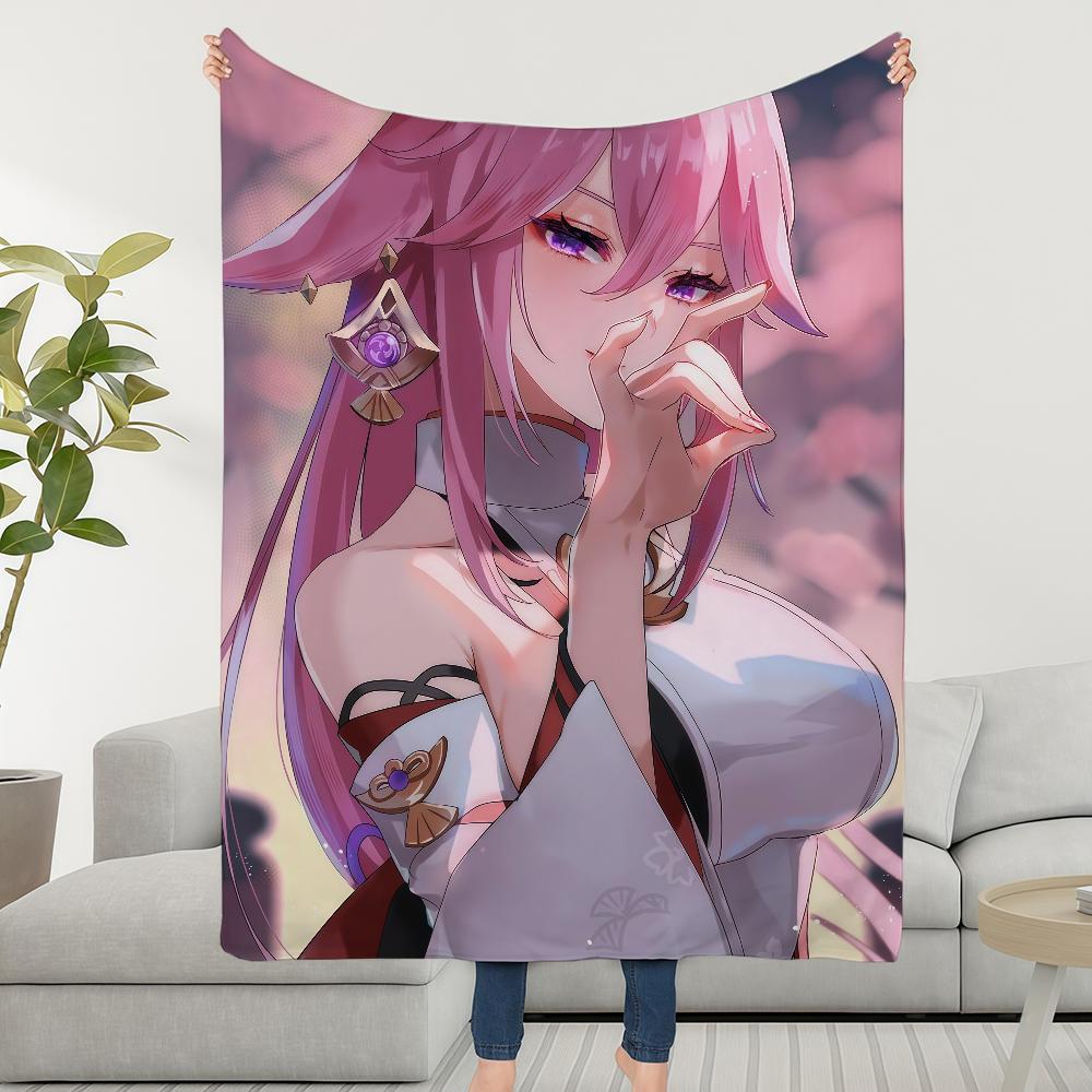 Impact Blanket Throw Super Cosy Plush Living Miko Room Sofa Couch Genshin Yae Childish Birthday Gifts