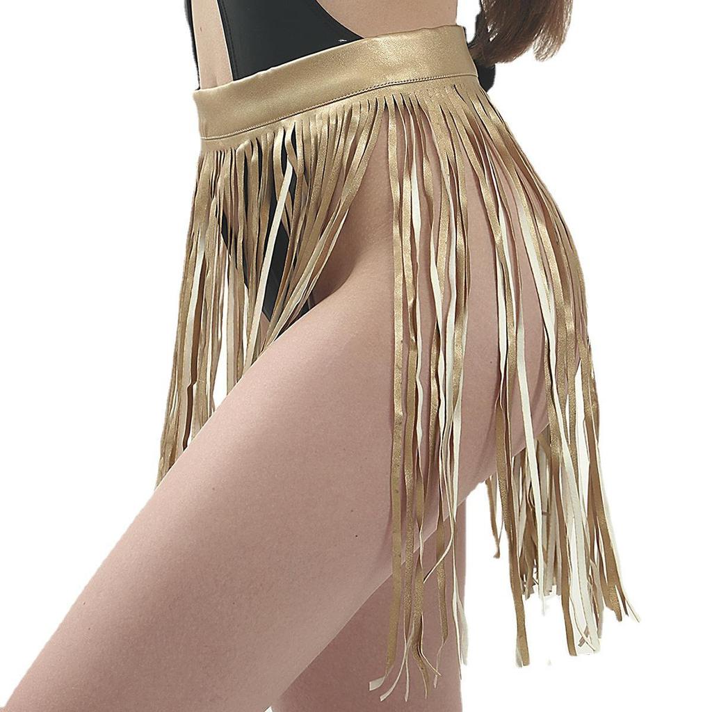 Women's European & American Tassel PU Leather Dance Skirt - Sexy, Fashionable Nightclub Hip Skirt