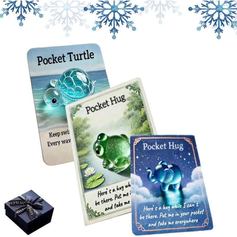Animal Pocket Hug Gifts, Cute Turtle Encouragement, Resin Animals Token with Mini Pocket Hug Greeting Cards, Encouragement Greeting Card Gifts