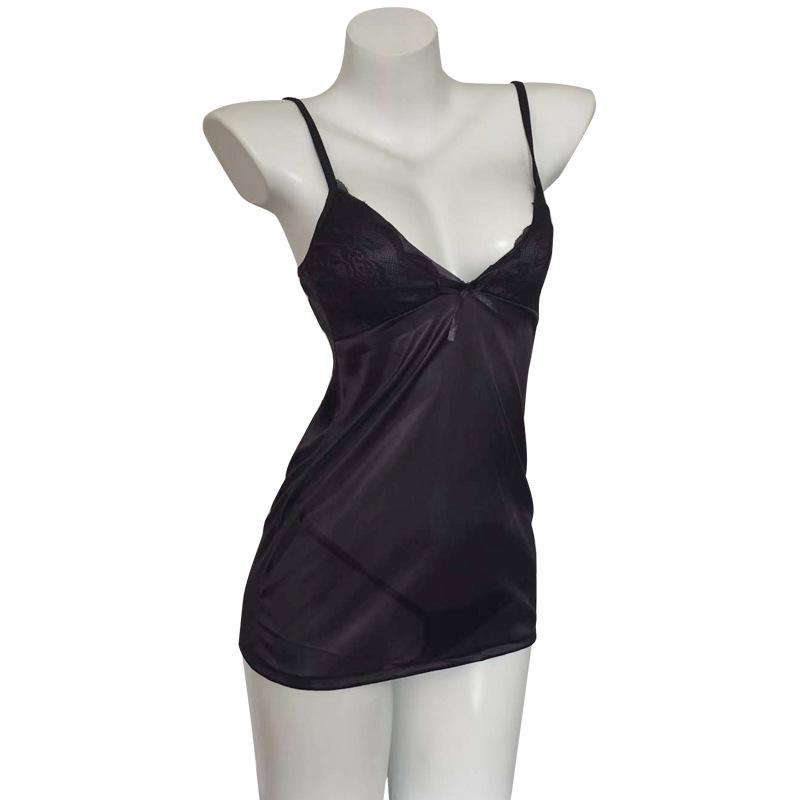 Sleek Lace Desire: Women's Sexy Sling Nightgown & Hugging Pajamas Set