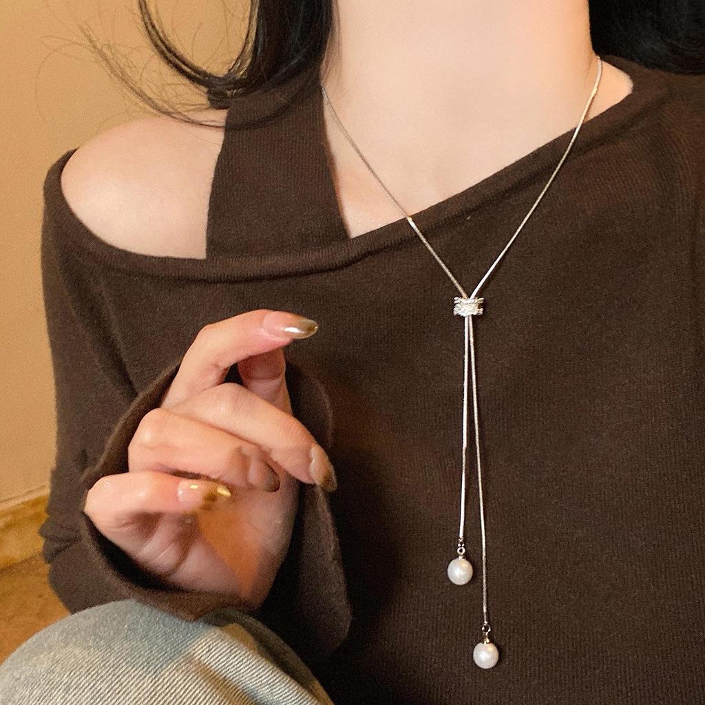 Zircon Pearl Necklace: Luxury Sweater Chain for Autumn and Winter
