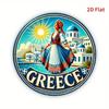 Greek Folk Art Metal Tin Sign Traditional Woman Windmill Seascape Blue White Decor