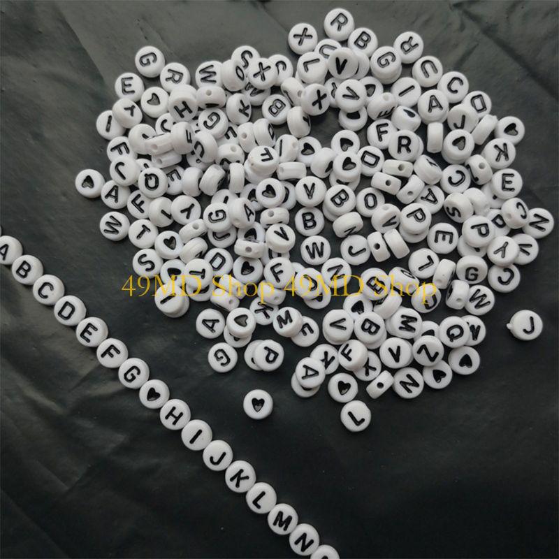 

49MD 1200Pcs A-Z Letter Heart White Round Acrylic Beads DIY Jewelry Making CN