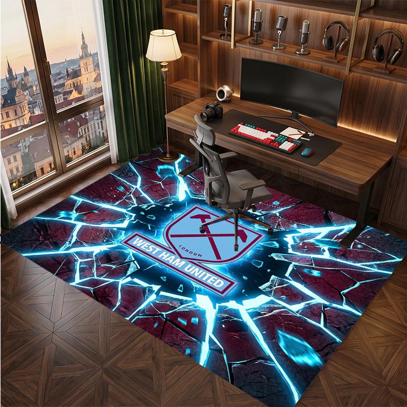 West Ham United Voetbal Print Kristal Fluweel Tapijt, Comfortabel Waterabsorberend Antislip Binnen Vloerkleed