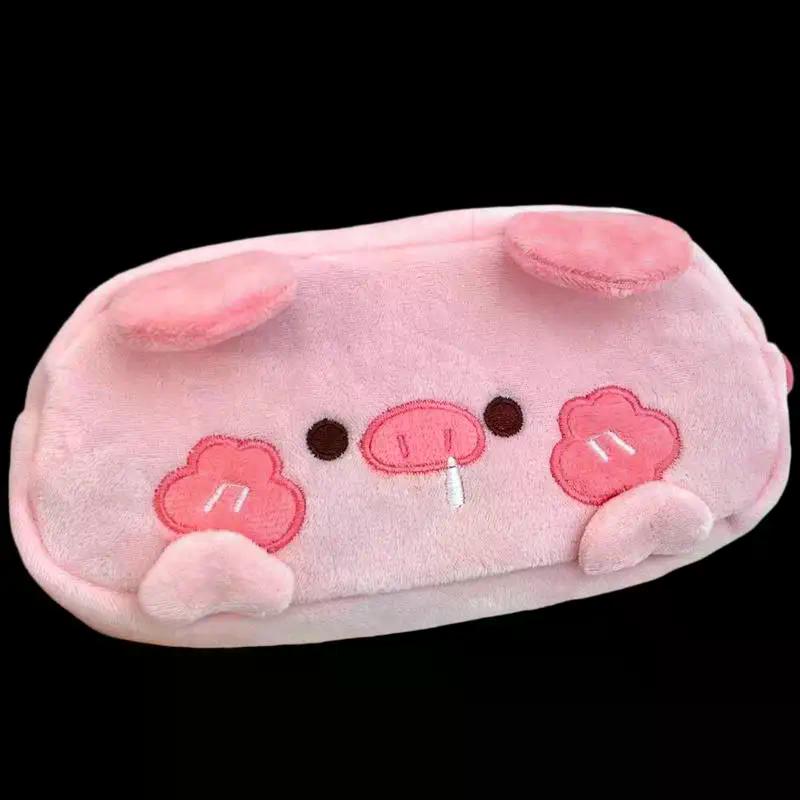 Plush Little Bear Little Pig Pencil Case Cute Makeup Bag Large Capacity Portable Stationery Storage Pouch Zipper Pen Case