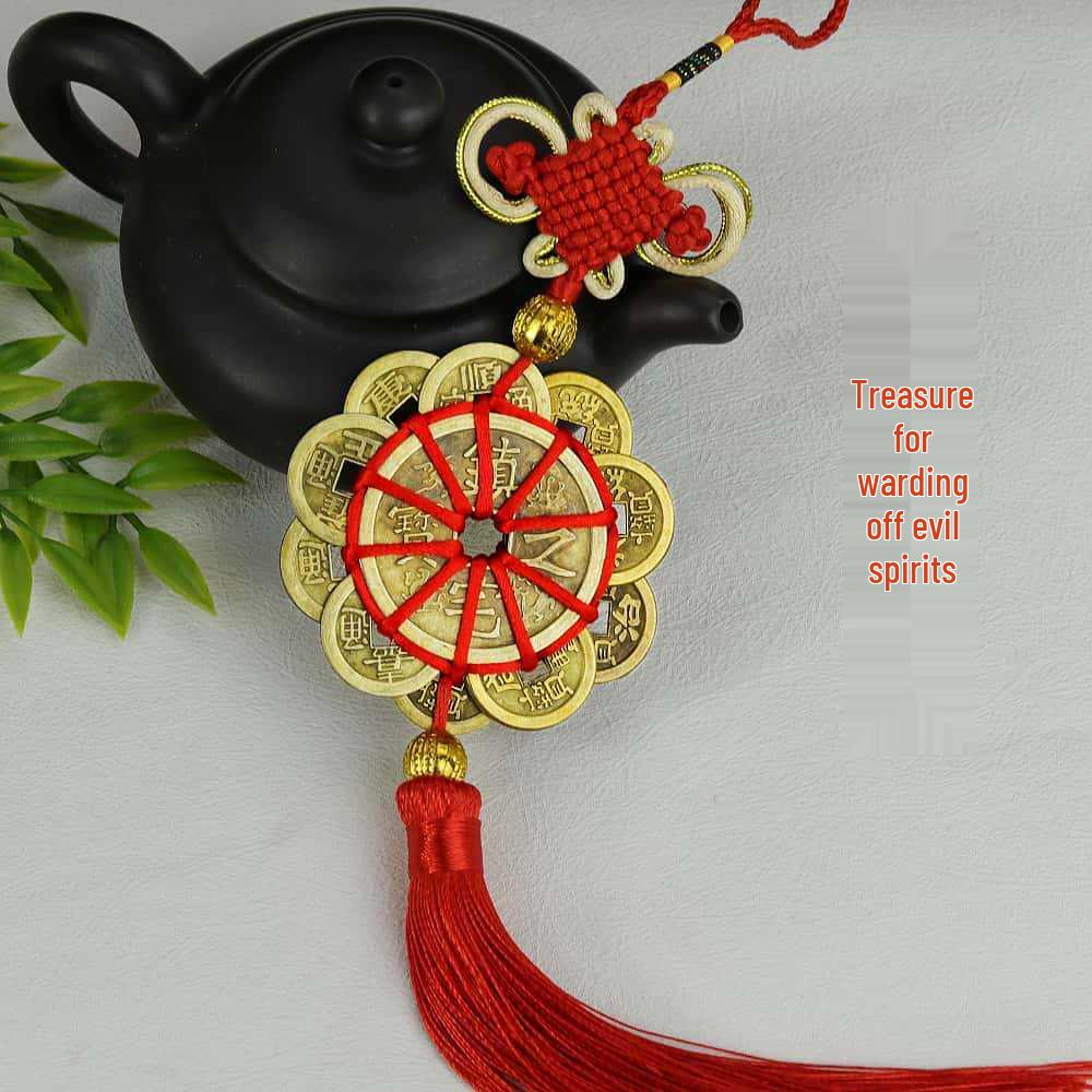 

Подвеска Фэн-шуй «Пять императоров» с китайским узлом «Цветок сливы» для декора автомобиля и дома