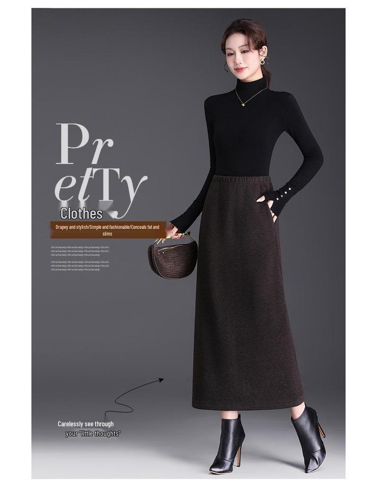 Women's Winter 2025 Woolen Plaid High-Waisted Korean A-Line Mid-Length Skirt - Slim-Fit, Belly-Flattering Umbrella Design
