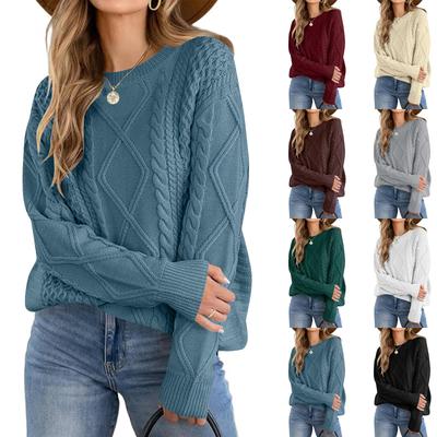 Women's Retro Loose Cable Knit Aran Sweater - Long Sleeve Pullover for Autumn/Winter
