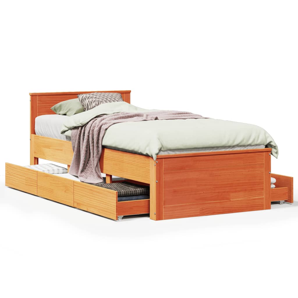 Solid Wood Bed without Mattress with Headboard 90x200 cm Wax Brown