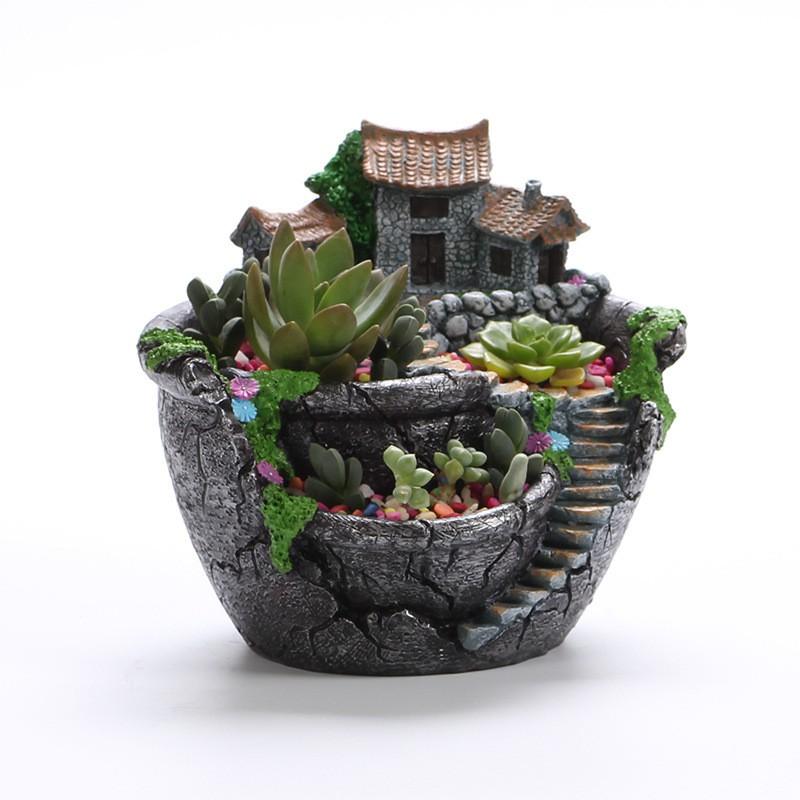 Mini Garden Planter Set Resin Decorative Pot Indoor Outdoor Micro Landscape DIY Home Office Desk Decor