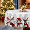Runde/Quadratische Tischdecke mit Weihnachtsmotiv, Elch Schneemann Schneemuster, Dekorative Tischdecke, Festliche Atmosphäre