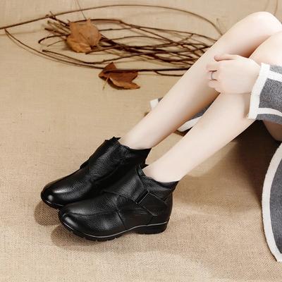 New Autumn Boot Women Boot Winter Ankle Genuine Leather Ladies Hook-Loop Flat Boot Mommy Anti-Slippery Winter Cotton-padded Shoe