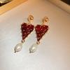 1 Pair Red Color Love Heart Earrings Heart Shape Baroque Earrings Dangle Earrings  Women Jewelry