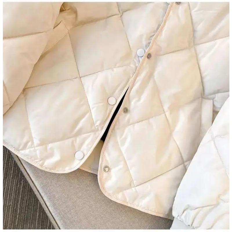 Winter Cotton-Padded Jacket for Women  Autumn New Korean Sle Versatile Lightweight Rhombus Plaid Cotton-Padded Jacket